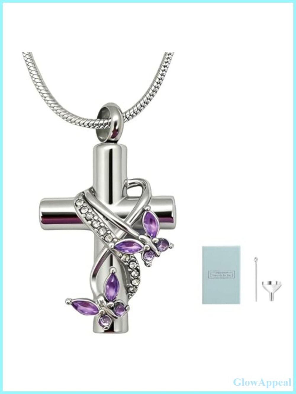 Butterfly Cross Urn Necklace for Ashes Memorial Pendant Women Ash Holder